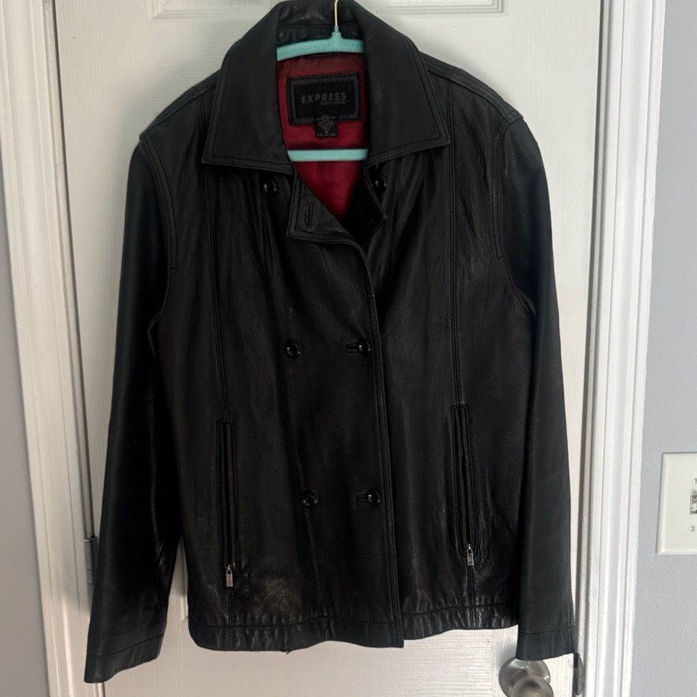 Express Double-Breasted Black Leather Jacket